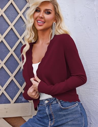 Image of OmicGot Women's Long Sleeve Cardigan Sweaters Open Front Cropped Bolero Shrugs for Dresses S-XL
