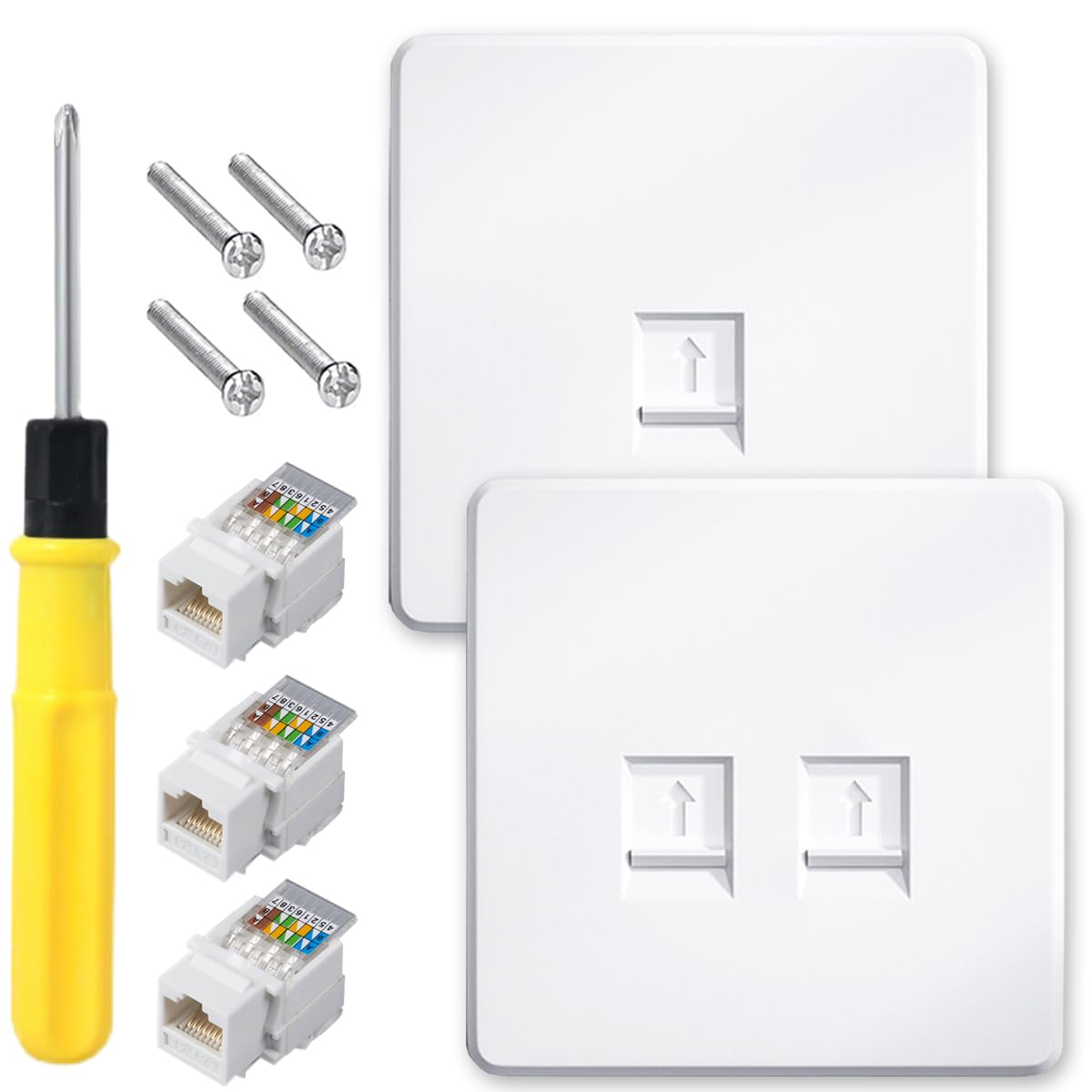 ACMEROTARJ45 Socket Ethernet Faceplate CAT6 Single 1-Port & Double 2-Way Socket Wall Plate for Ethernet Cable Networking Socket Box, with Tool-Free Network Connector Module