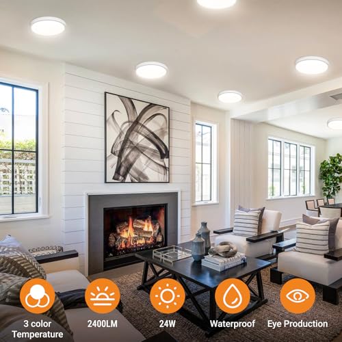slochi 3Pack LED Flush Mount Ceiling Light Fixture, 9 Inch Light Fixture, 3000K-4000K-6500K Round Flat Bedroom Lights, Closet Round Surface for Bathroom Laundry Bedroom Hallway by slochi - Image 2