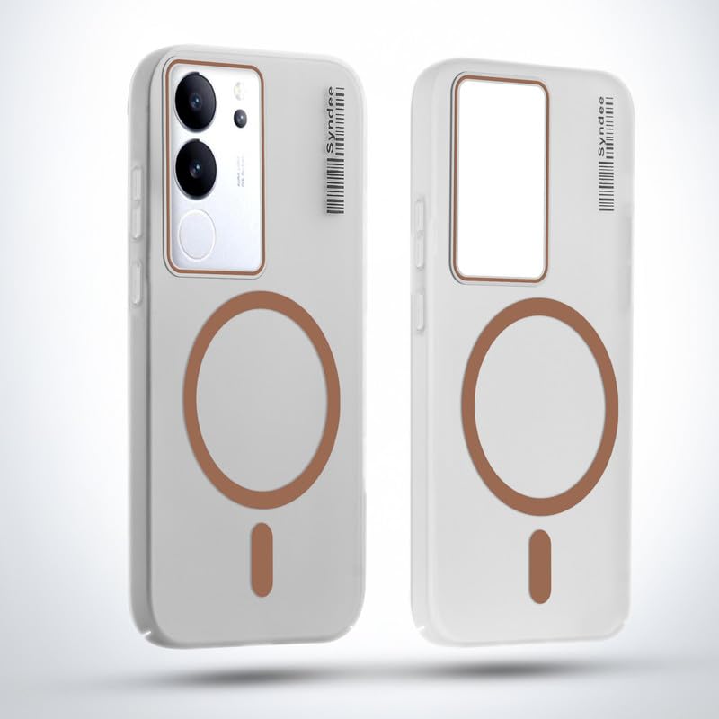 Image of Mr. Case Back Cover for Vivo V29 5G Elegant Frosted White Translucent Back | Only Compatible with Wireless Magnetic Accessories | Anti-Scratch Shockproof Phone Case - Brown