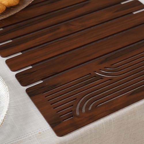Image of HOME 360 Modern Slat Table Runner | Decorative Finish MDF Slats with Intricate Cut-Out Patterns | Rollable Table Centerpiece for Dining Room, Kitchen | (Darkbrown 2, 14X72 INCH)