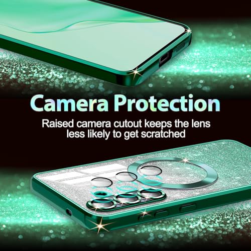 Casetego for Galaxy S25 Plus 5G Case,Compatible with MagSafe,Clear Magnetic Glitter Gradient Sparkle Luxury Plated Soft TPU Bumper Full Camera Lens Protector for Samsung Galaxy S25 Plus 5G,Green - image 5