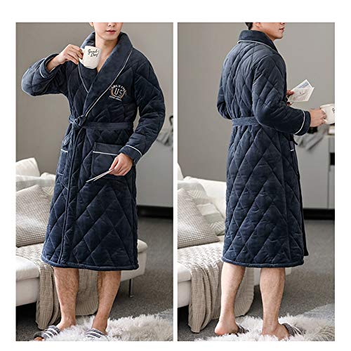 WYH Robe Shower Men's Big Tall Full Length Long Bathrobe House Coat Pajamas Cotton Coralline Plush Shawl Robe Sleeping Bathrobe Gowns (Color : Blue2, Size : Large)3