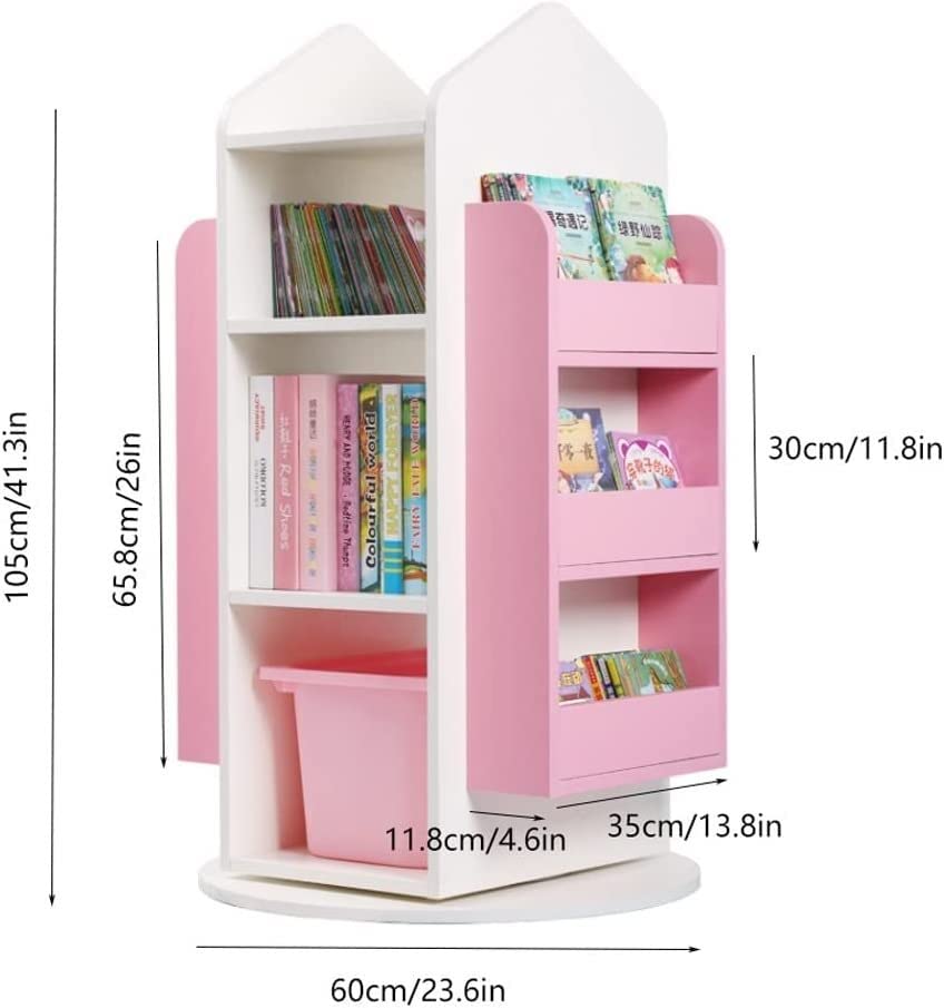 Bookcase Multilayer Rotatable Bookshelf Bookcase Storage Shelf for Living Room Bedroom Home Office Organizer Shelves Bookshelves Bookshelf Bedroom(White) - Image 4