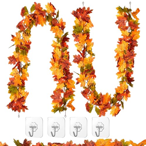 RXKFIGX 2 Piezas Guirnalda Hojas de Arce, Artificial Hojas Otoño Decoracion Halloween,Guirnalda Hojas Otoño Guirnalda Otoño Decoración Otoñal Hoja de Arce Adornos para Fiestas de Gracias,Navidad
