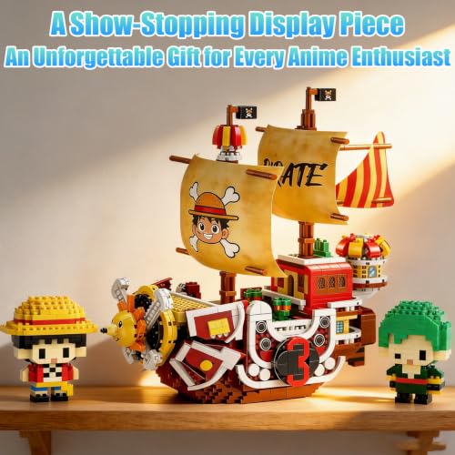 Image of Sunny Thousand Pirate Ship Micro Building Blocks, 1 Piece Creative Pirate Boat Featuring 2 Cute Figures, Challenging Building Blocks for Adult Teen 14+(2000PCS)