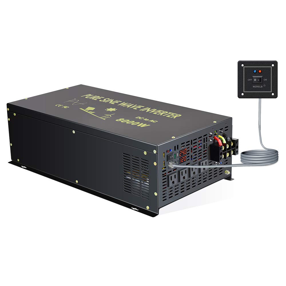 WZRELB 8000W 24V 120V Pure Sine Wave Power Inverter 4 AC Outlets Wired Remote Control,RV, Camping (RBH-800024WR)