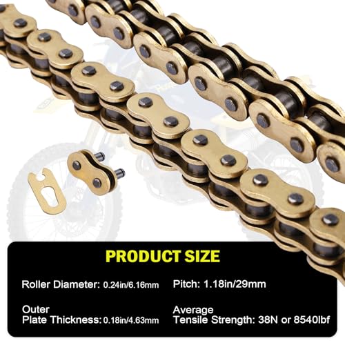Image of Gold 520 X-Ring Motorcycle Chain 114 Links for Honda Kawasaki Suzuki Yamaha with Connecting Master Link - Enhanced Durability & Universal Fit