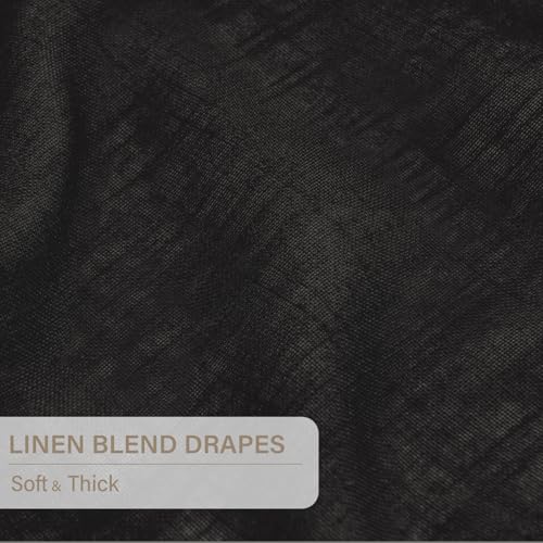 Pinch Pleated Blackout Curtains 84 Inch Long, Linen Blend, 100% Blackout Drapes with 20 Hooks, Ideal for Bedroom and Living Room, 40" W x 84" L (Pack of 2), Black