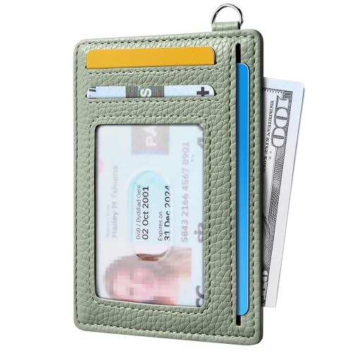 Image of Mayski Slim Wallet, Credit Card Holder for Women, Minimalist Front Pocket RFID Blocking Card Cases, Small Wallet Women Men(Litchi Green)