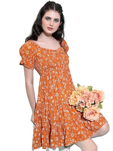 Image of Tokyo Talkies Women's Short Sleeves Round Neck Printed Dresses | Stylish Dresses | Casual Dresses