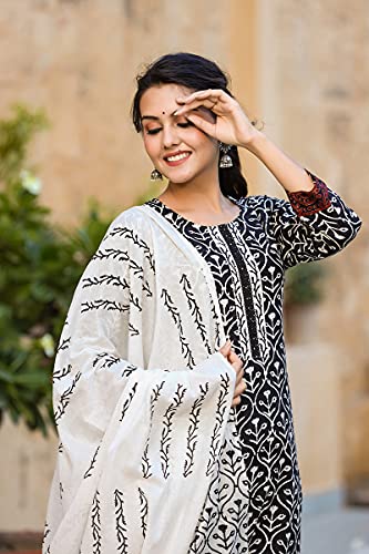 Image of Vaamsi Women's Pure Cotton Floral Block Printed Straight Kurta Pant With Dupatta | kurta sets for woman
