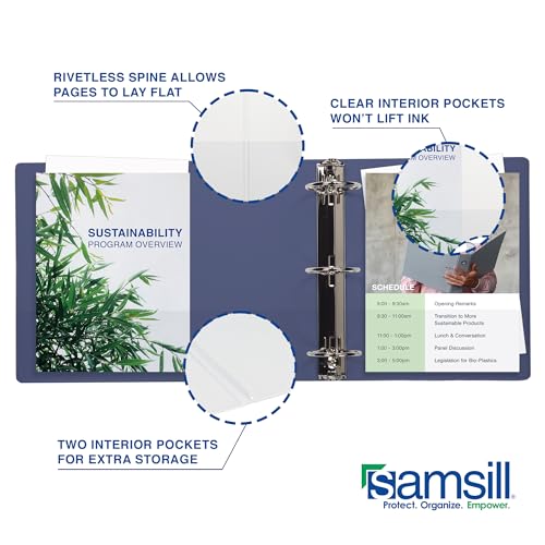 Image of Samsill Durable 2 Inch Binder, D Ring Binder, Customizable Clear View Cover, Midnight Blue, Holds 475 Pages