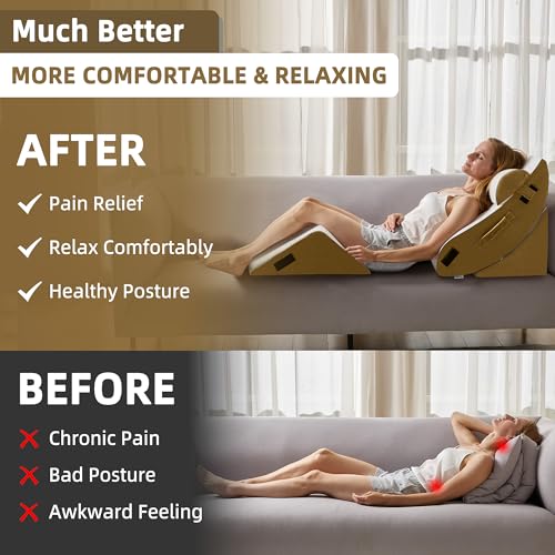 Image of HABUTWAY 4Pcs Orthopedic Wedge Pillow, Bed Pillow for Sleeping, Post Surgery Foam Wedge Pillow for Back Pain Relief, Triangle Adjustable Support Pillow with Machine Washable Cover, Brown