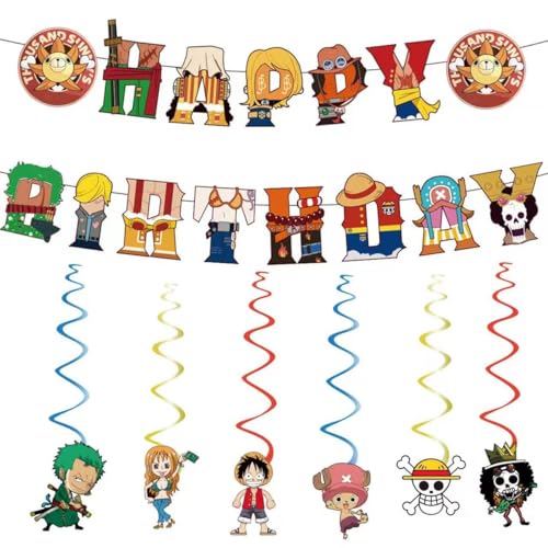 For One Piece Happy Birthday Banner Party Decoration With 6 Vortex Decorative Pendants