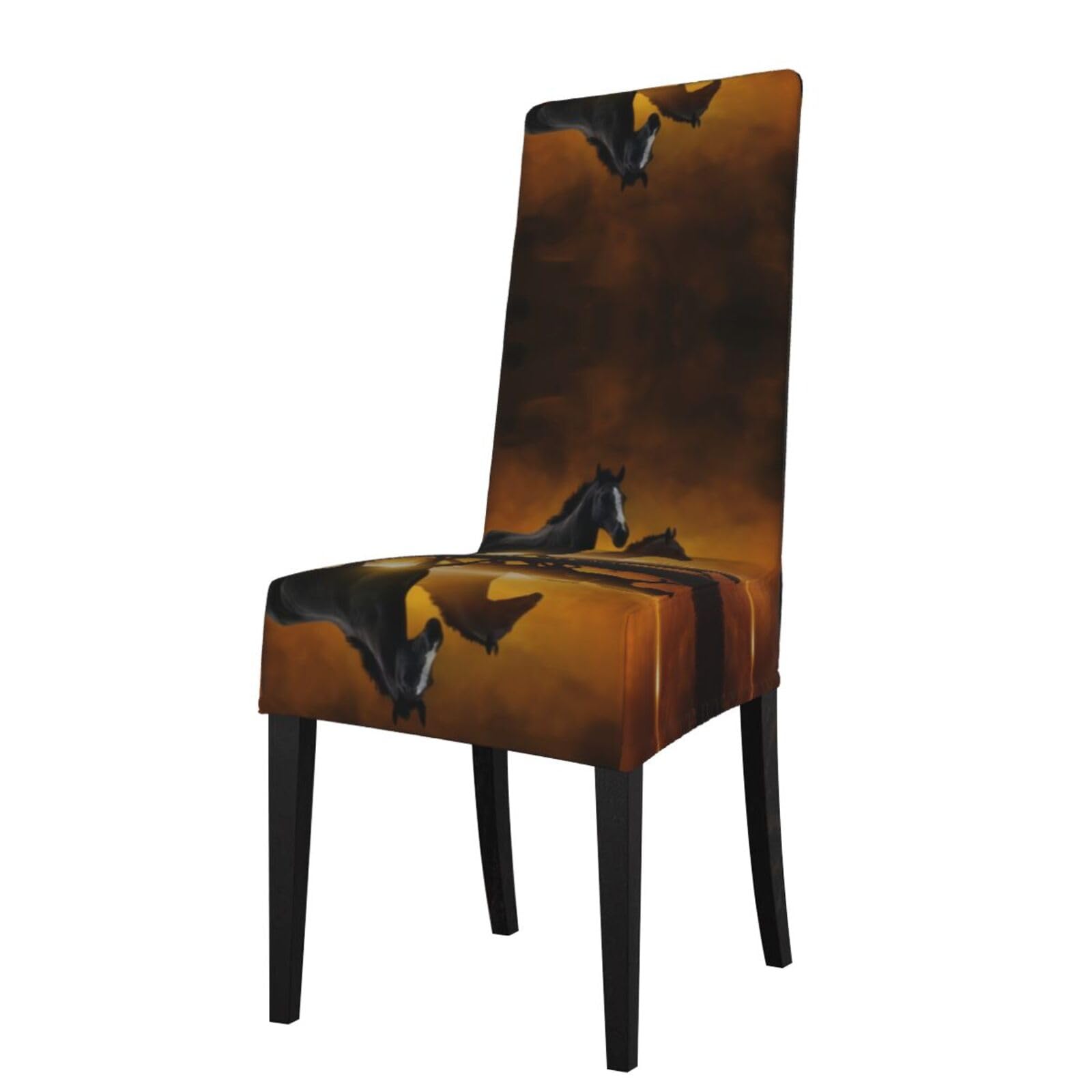 HLSBSSL Running Black Horses Printed dining chair covers, wrinkle-resistant and iron-free, suitable for hotels, banquets, and conferences