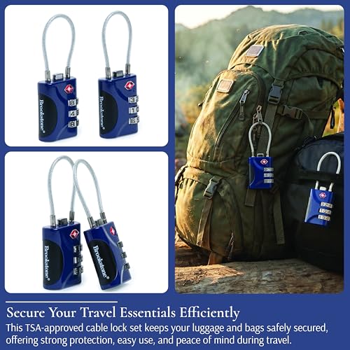 Image of Brookstone Cable Lock - 2 Pack 3-Digit Keyless TSA Approved Locks for Luggage - Resettable Combination Luggage Lock, Size One Size, Blue