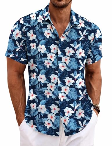 Image of COOFANDY Men's Linen Shirts Short Sleeve Casual Shirts Button Down Shirt for Men Beach Summer Wedding Shirt