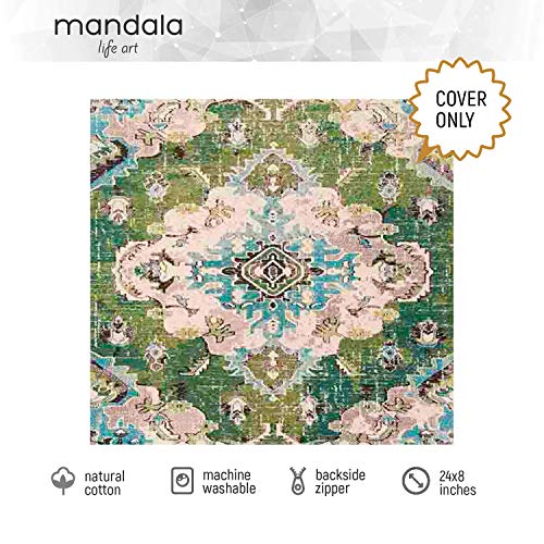 Mandala Life Art Bohemian Yoga Decor Floor Cushion Cover - 24X8 Inches - Square Meditation Carpet Pillow Case - Printed Cotton Rug Pouf #TOP2