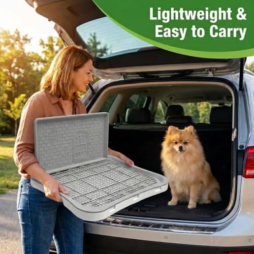 Image of MAK7 Pets Dog Potty Tray for Indoor Training | Puppy Toilet Tray with Mesh Grid | Leakproof Pee Pad Holder | Anti-Slip Pet Training Tray | Small+ (50cm x38 cm)| Splach Wall Style|