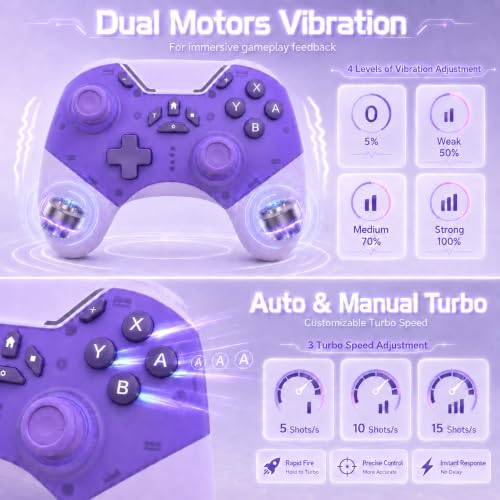Image of aghi Bluetooth Phone Controller with Hall Effect Joysticks and Phone Clip | Wireless Gamepad for iPhone /Android /TV /PC /Steam /Switch 1 /2, with Lock Speed, Macro, 6-Axis Gyro, Vibration, Turbo, Purple