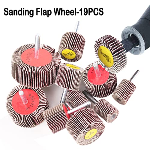 1/4" Abrasive Flap Wheel Sander, 19 Pcs 5 Sizes 60/80/120/240 Grit