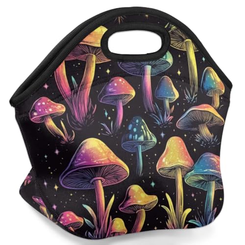 Bolsa de almuerzo de neopreno con diseño de setas de dibujos animados, bolsa de almuerzo para niños, lavable, reutilizable, organizador para la escuela, viajes al aire libre, trabajo