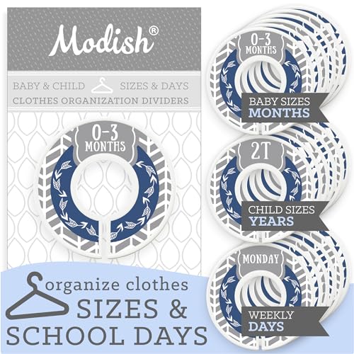 Modish Labels Baby Clothes Size Dividers, Baby Closet Organizers, Size Dividers, Baby Closet Organizers, Closet Dividers, Clothes Organizer, Boy, Woodland, Arrows, Tribal, Navy Blue, Grey, Gray (Baby)