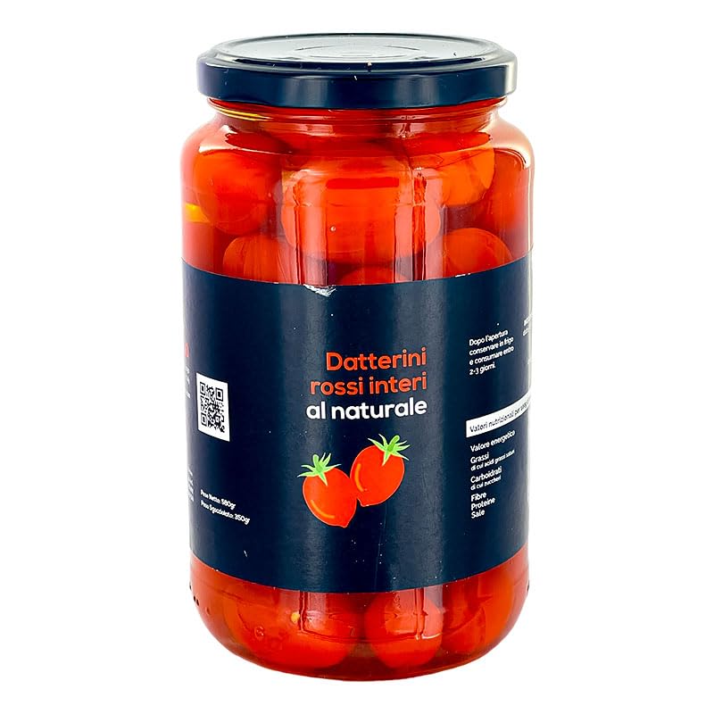 Tomates cherry Datterini Rojo Entero - Al Natural - Artesanales - 580 gramos