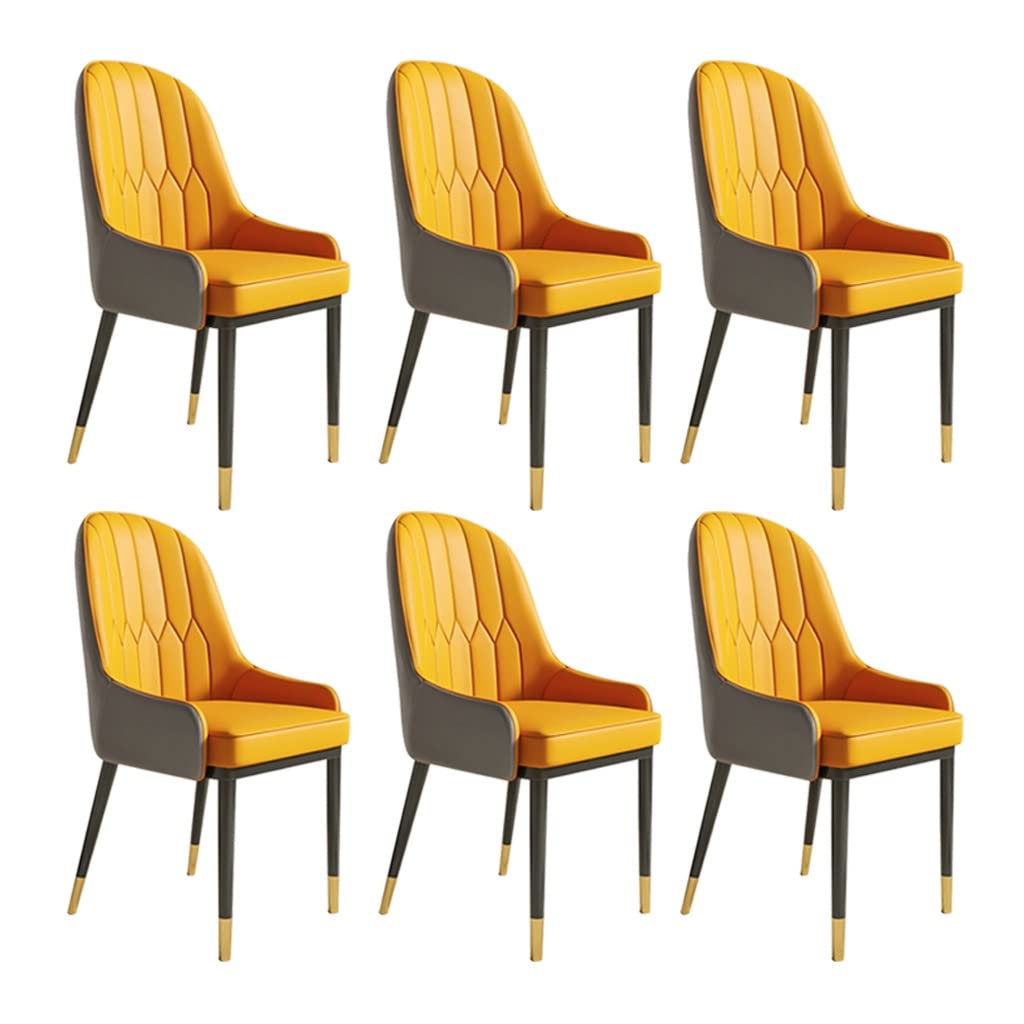 SJIALEN Metal Feet Dining Chairs Set of 6, Leather Home Living Room Bedroom Armrest Chairs Hotel Office Computer Chairs Kitchen Chair (Color : Yellow+Gray)