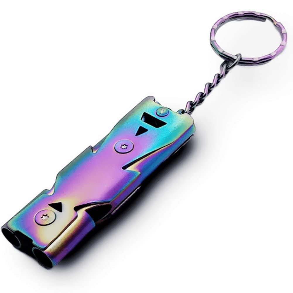 vepoty Emergency Survival Whistle Double Tubes Outdoor Whistle Stainless Steel Safety Whistle with Keychain for Camping Hiking