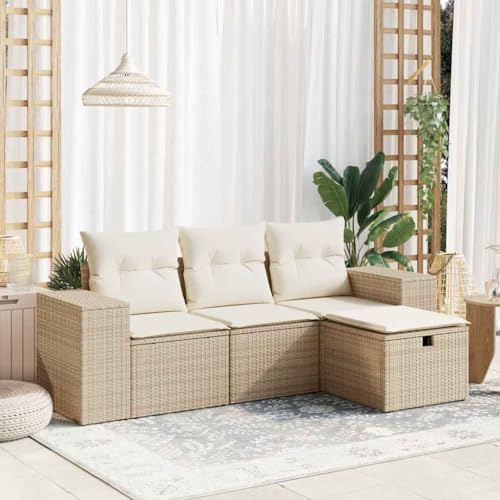 Vetnasa Juego de sofás jardín con Cojines 4 pzas ratán sintético Beige Mobiliario, Muebles de jardín, Conjuntos de jardín Beige 36,9 KG