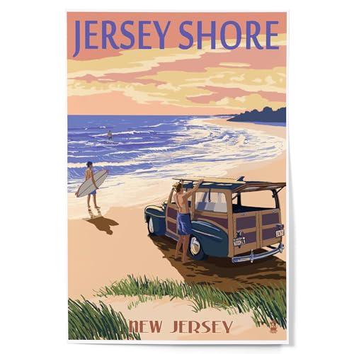 Lantern Press 12x18 Inch Art Print Wall Decor, Jersey Shore, Woody on the Beach