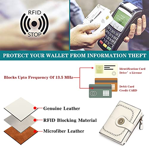 Image of SENDEFN Small Womens Wallet Leather Bifold Card Holder RFID Blocking with Zipper Coin Pocket