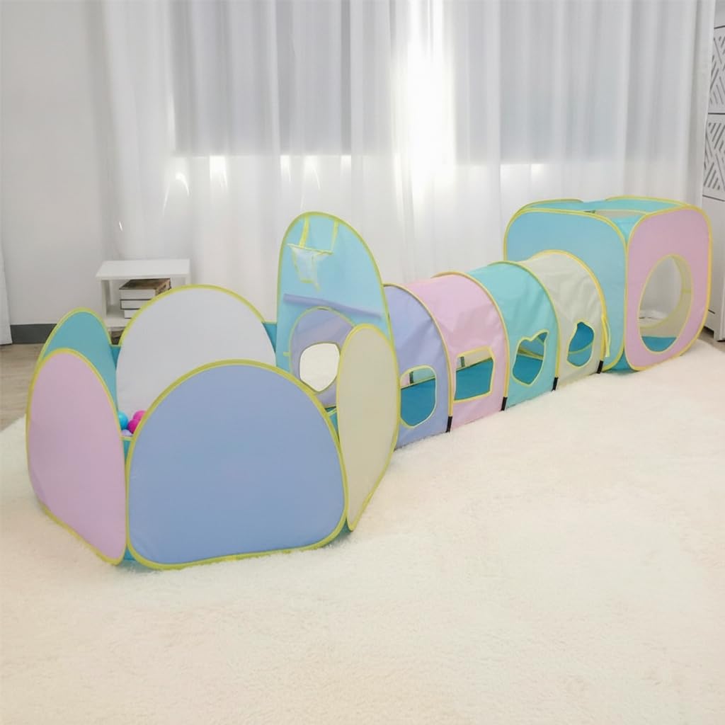 3-in Up Spielzelt Kinder mit Krabbeltunnel – Faltbares Spielhaus für Indoor & Outdoor, Makaron 3-in-1 (Quadrat + Bogen + Bällebad)