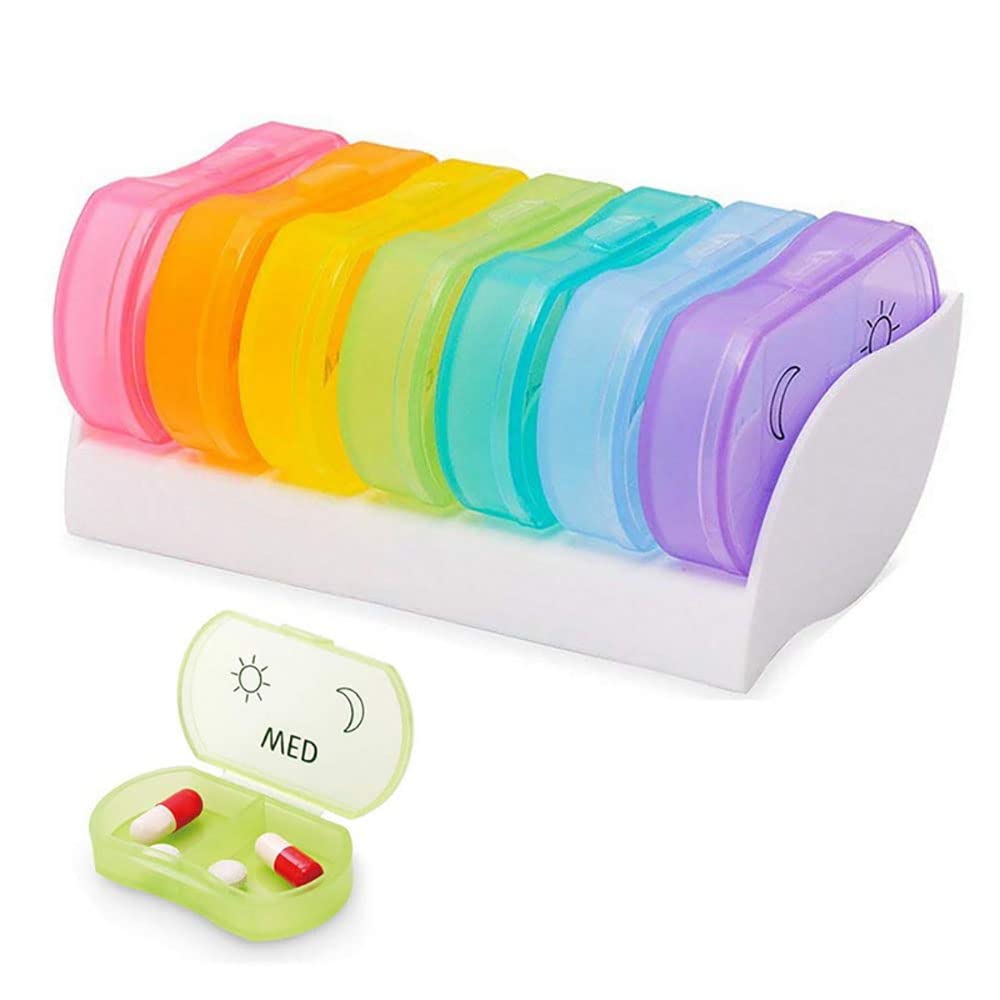 Contenitore Per Pillole Settimanale 7 Giorni - 14 Scomparti Per Tablet E Medicinali, Organizer Farmaci, Colori Assortiti Casuali