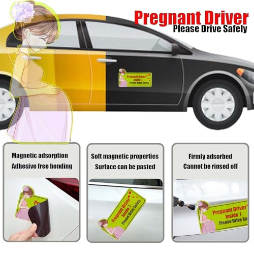 Image of SoarExcelyyPregnant Driver Magnet for Car - 10.6 inchx5.7 inch Reflective Magnetic Safety Sign, Waterproof, Reusable, Strong Adhesive, Car Accessories for Pregnant Drivers