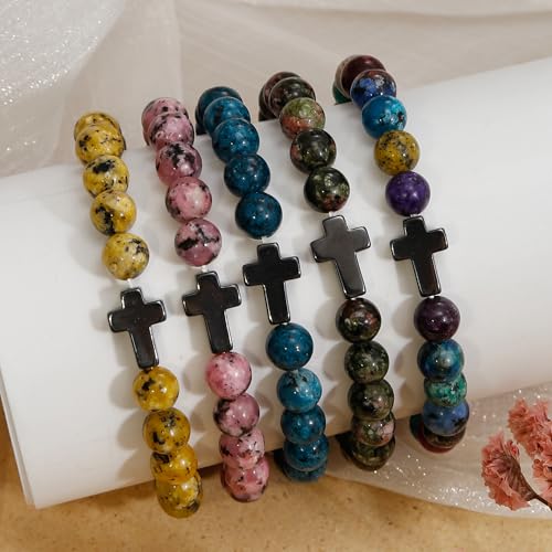 BROCC 9Pcs Cross Bracelets for Women Men Religious Cross Beaded Bracelet Christian Faith Gifts for Women Mother Girlfriend Grandma Wife with Prayers Card3
