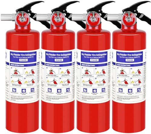Image of 4 Pack ABC Fire Extinguishers with Mount, 2.5lb 1A:10B:C Rated for Home, Vehicle, Boat, Portable Dry Chemical Fire Extinguisher with Quick-Release Handle (Red)