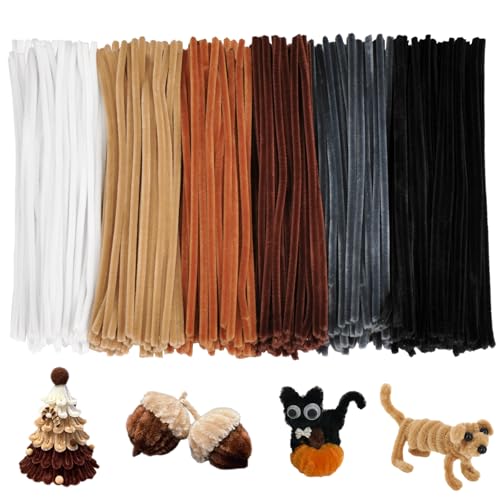 BULANGDE 300 Fil Chenille, Cure Pipe de 30cm de Long, Pipe Cleaners, Tige Chenille Loisir Creatif pour Artisanat, Noël, Enfants & Feltage (Noir/Blanc/Gris/Brun/Marron/Beige)