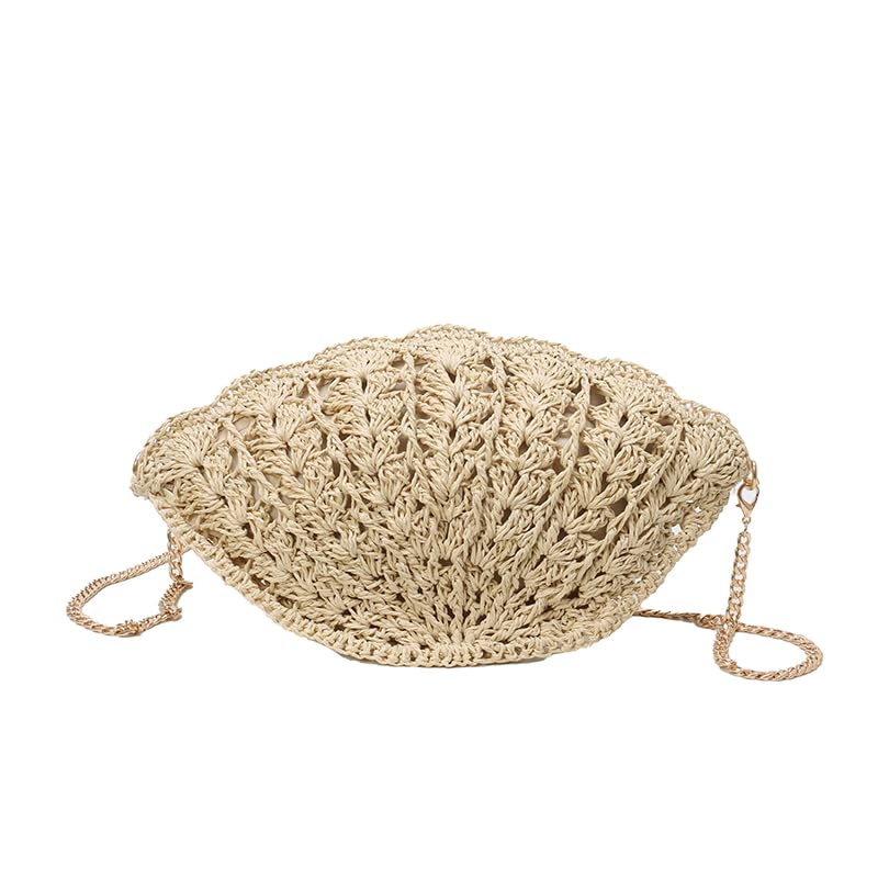 Ladies Wavy Lace Crochet Bag Solid Color Hand Woven Shoulder Bag Wear Resist Stylish Straw Crossbody Bag Seaside Trip