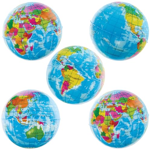 Baker Ross FN050 Globe Squeezy Balls - Lot de 5, balle anti-stress pour remplir les sacs de fête
