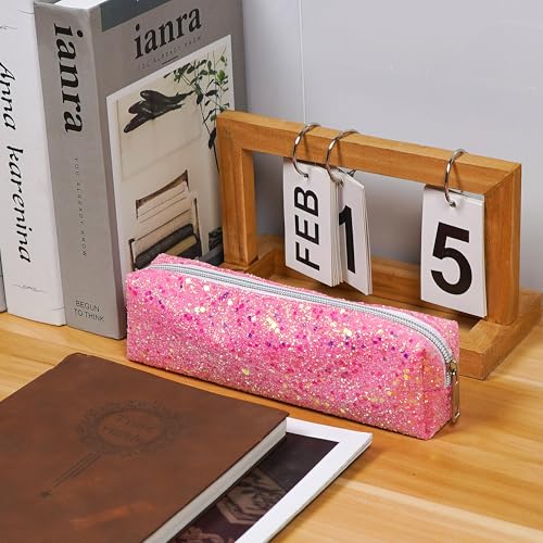 Image of Pink Pencil Box Glitter, Shiny Pencil Case, Stationery Zipper Portable Pencil Case, Stationery Storage Bag, for Daily Study Work (1Pcs)