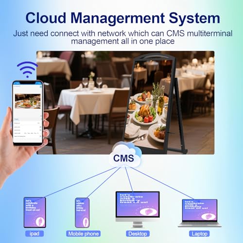 Image of 43inch Indoor Digital Signage, 1800nits High Brightness LCD Screen Advertising Display, CMS /USB /WiFi /Port Player, Smart Split Screen, 24 /7 Timer, Movable Digital Signage Kiosk with Android 11OS