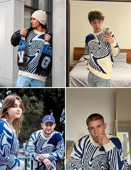 Image of Vamtac Mens Oversized Sweater Vintage Graphic Pullover Crewneck Knit Jumper Y2K Unisex Streetwear 2026 Fall Tops