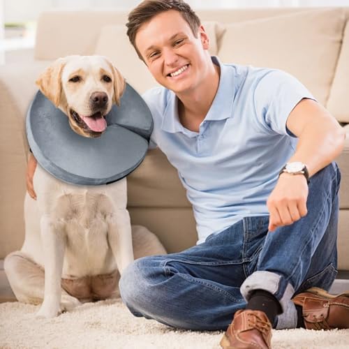 YZROHYI Aufblasbare Halskrause Hund Schutzkragen,Hundekragen Leckschutz,Katzenkragen,Einstellbarer Halskrause Katze,Kragen für Hund Nach Op,Wiederherstellung Halsband Weich Kragen für Welpen-M