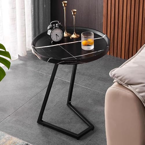 Mesa auxiliar en forma de C, moderna mesa de acento estrecha para sala de estar, dormitorio, baño, borde elevado anticaídas y soporte en forma de V, muebles de interior elegantes, diseño que ahorra