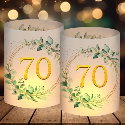 Lot de 12 photophores décoratifs de table en eucalyptus Cadeaux pour 70e anniversaire Décoration de table Happy Birthday Vert Convient pour bougies...
