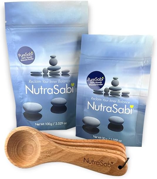 NutraSabi® Rhizome Powder Bundle – Save $40 w/ 30g & 100g Pouches with Wooden Measuring Spoon Set– Nutraceutical-Grade Wasabia Japonica – Vegan Superfood Powder for Wellness, Energy & Vitality