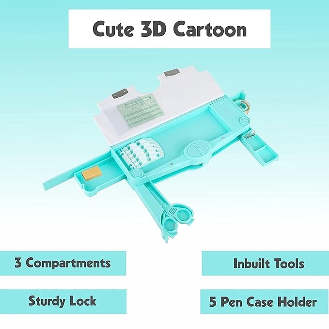 Image of Multifunctional Magnet School Pencil Box for Girls, Dinosaur Compass Box for Boys, Geometry Box for Kids, Ruler, Eraser and Sharpener, Magnetic Pencil Box (Dinosaur Compass)